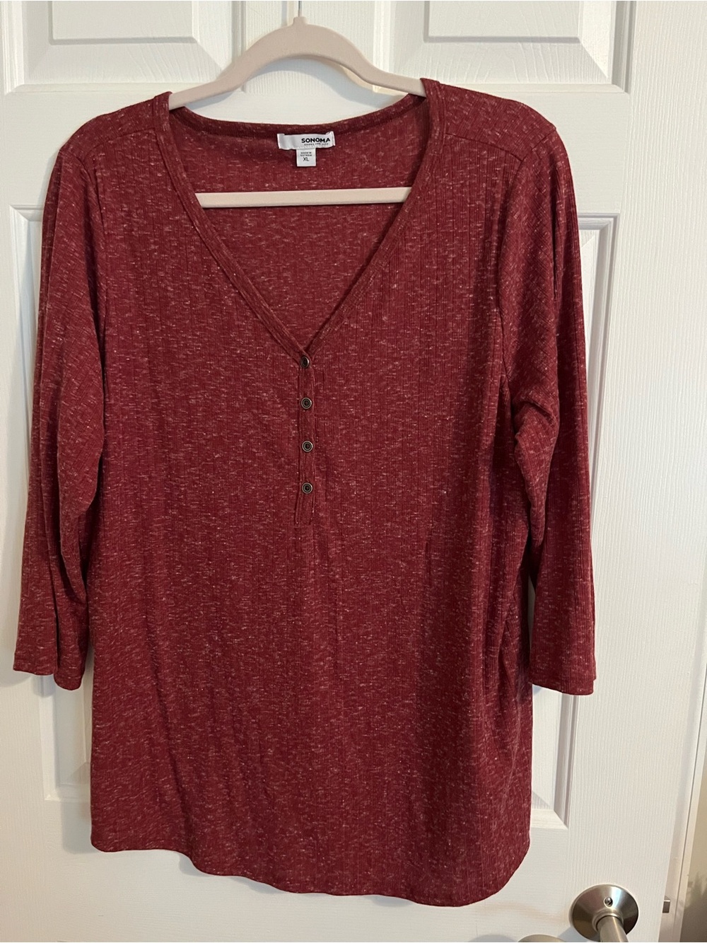 Women’s Sonoma Relaxed Henley Top - Burgundy Size XL